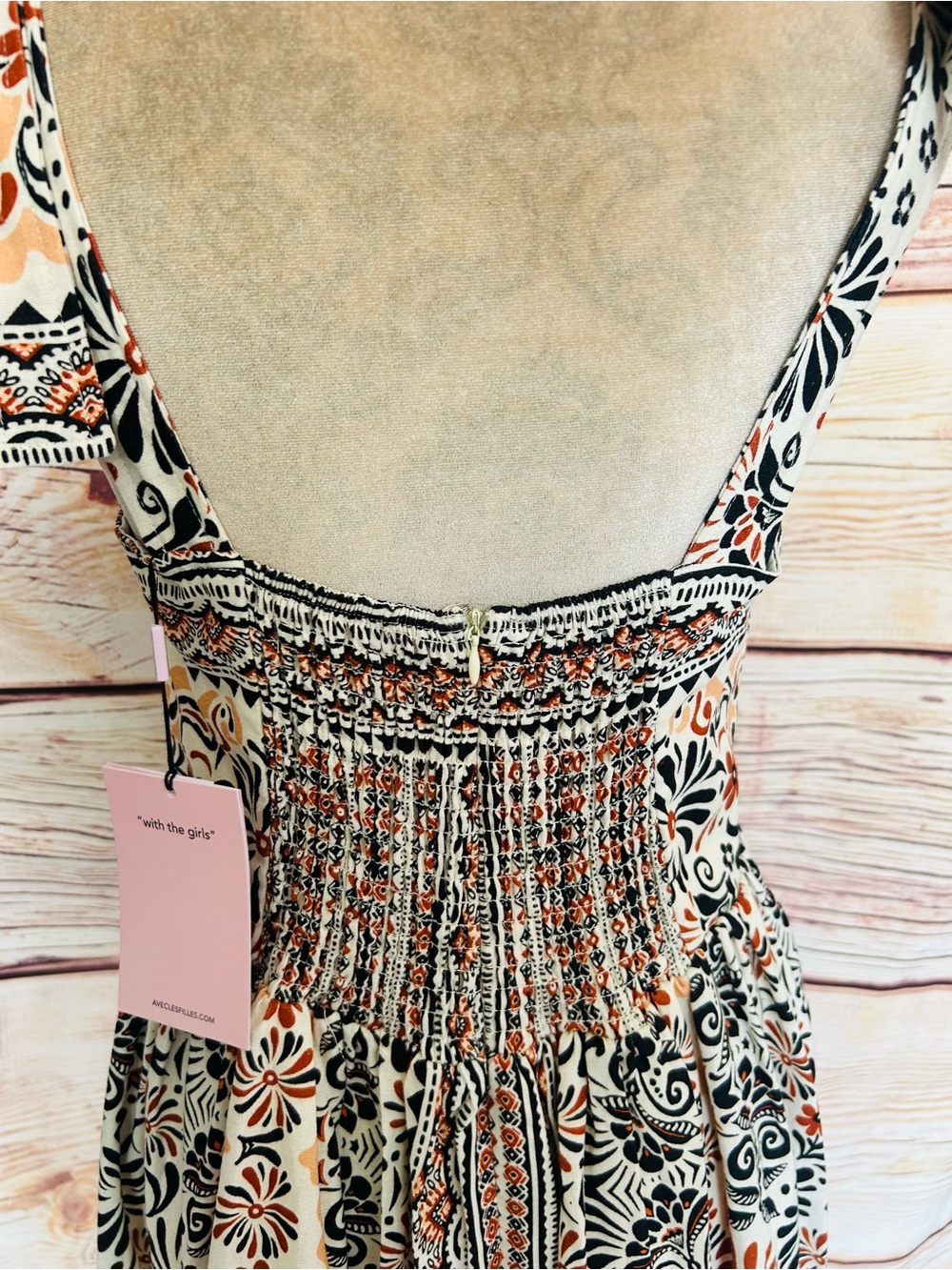 Avec Les Filles Casablanca Tile Linen Blend Bow-Strap Fit & Flare Mini Dress NWT - Picture 7 of 16